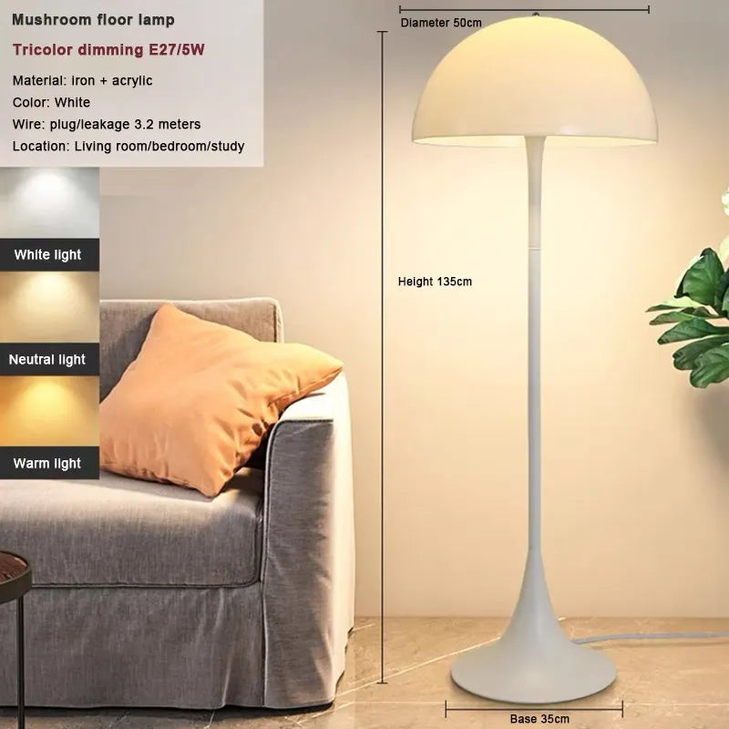 Modern Mushroom Floor Lamp LED Decoration Illumination For Bedroom Living Rooms White Minimalist Decor Study Reading Stand Light