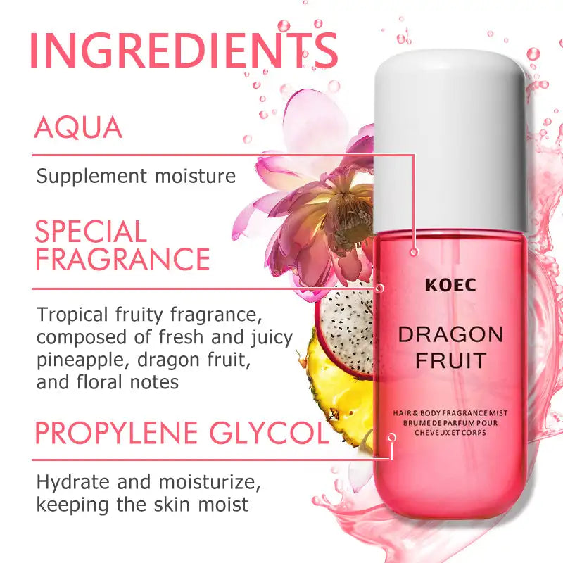 50ml KOEC Dragon Fruit Pink Fragrance Mist Perfume Moisturizing Refreshing Triple Notes Tropical Fruits Extract Propylene Glycol