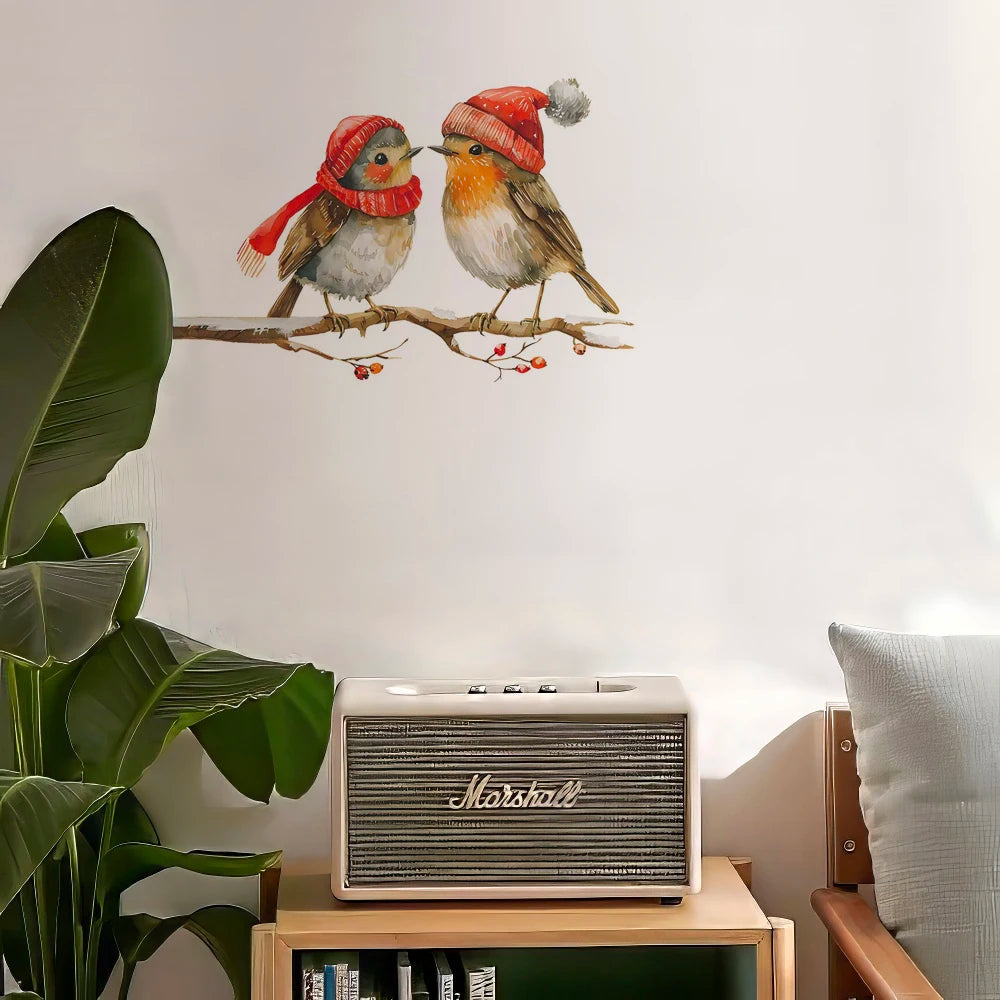 Christmas Couple Bird Wall Stickers Window Valentine's Day Living Room Bedroom Switch Home Decoration Mural Decal