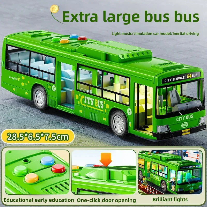 Extra Large City Bus Kids Toy with Lights Sounds Inertia One - Button Door Open Educational School Bus Model Toys Gift for Boys