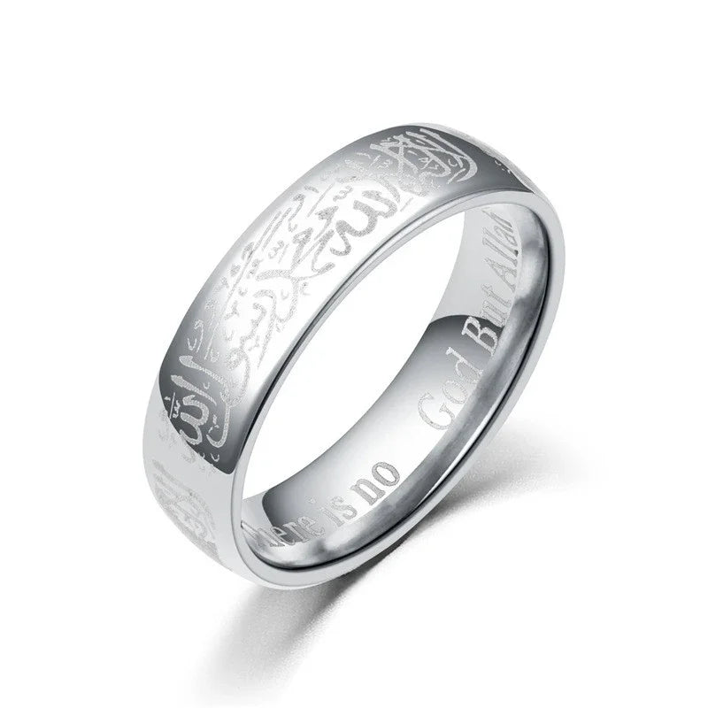 Titanium Steel Rings Quran Messager Muslim Religious Islamic Word Trendy Finger Vintage Ring for Men Women Bague Arabic God Ring