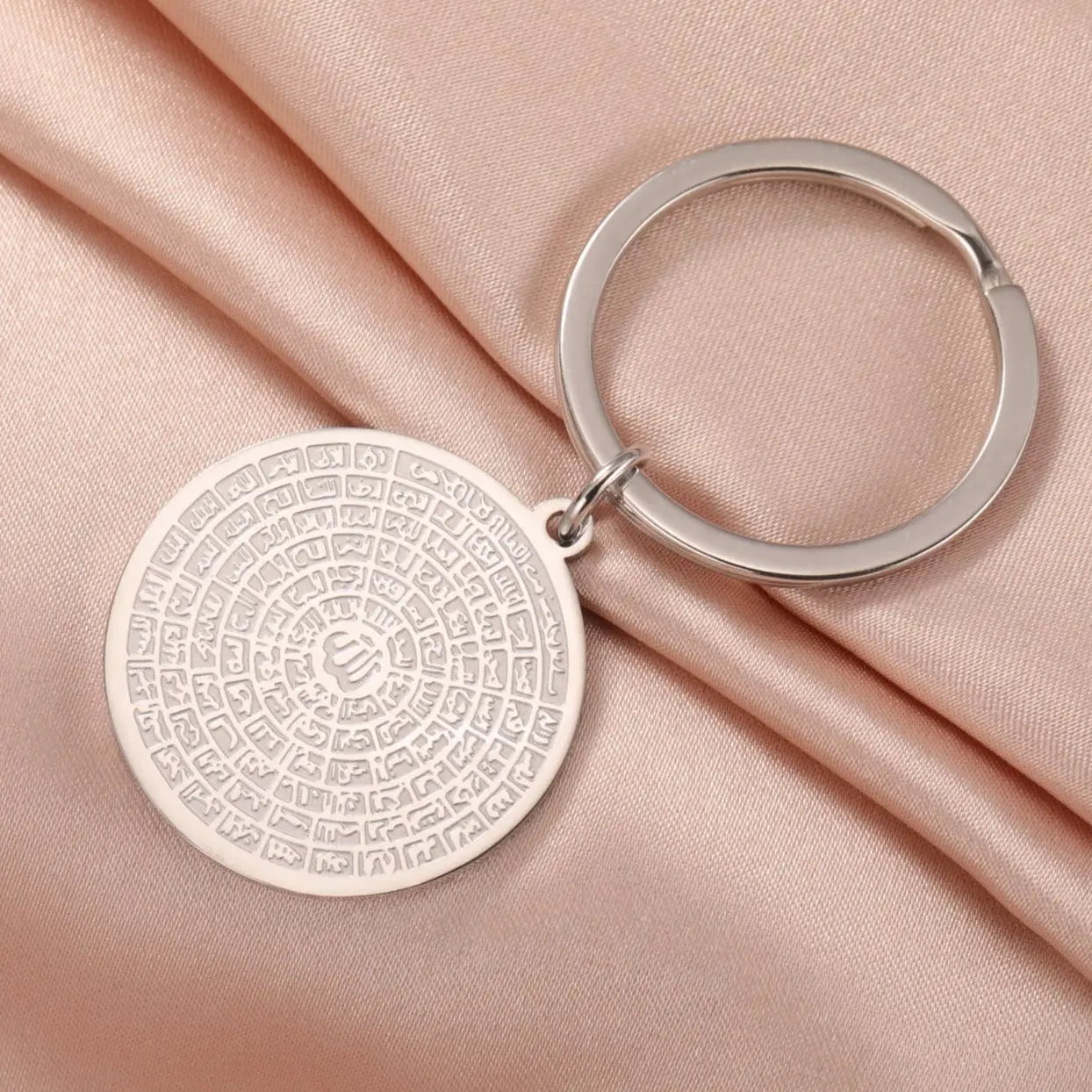 LIKGREAT 99 Names of Allah Keyring Stainless Steel Islamic Muslim Arabic Key chain Esmaul Husna Religious Jewelry Gift Women Men