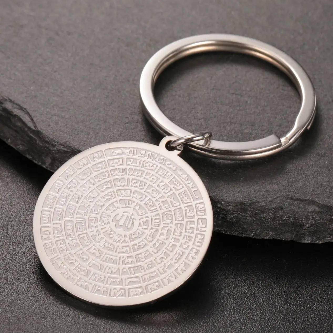 LIKGREAT 99 Names of Allah Keyring Stainless Steel Islamic Muslim Arabic Key chain Esmaul Husna Religious Jewelry Gift Women Men