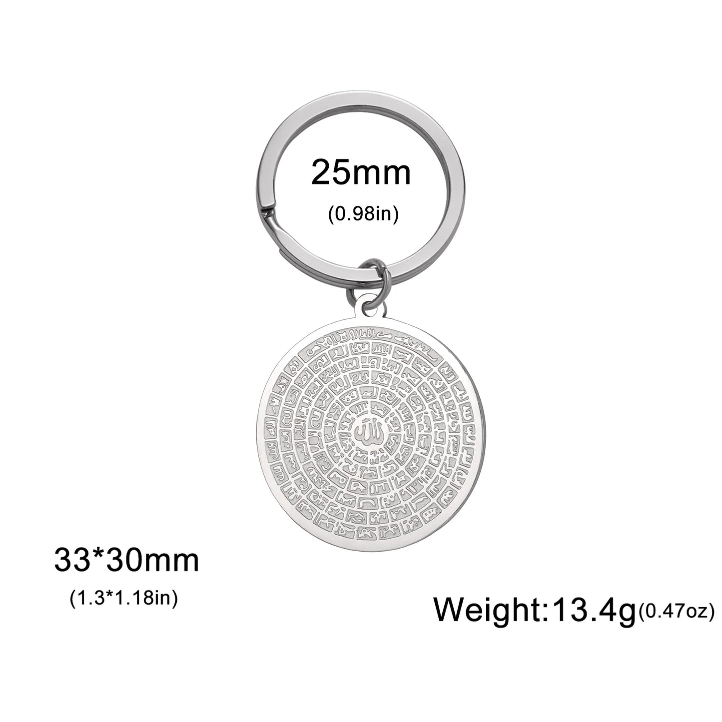 LIKGREAT 99 Names of Allah Keyring Stainless Steel Islamic Muslim Arabic Key chain Esmaul Husna Religious Jewelry Gift Women Men