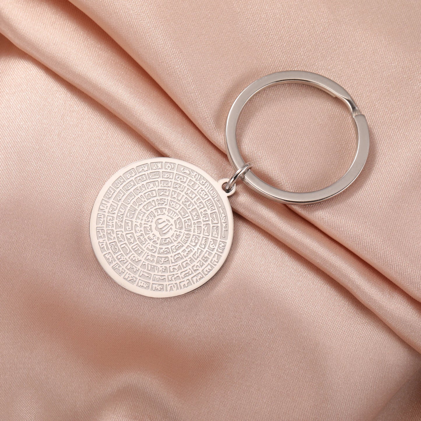 LIKGREAT 99 Names of Allah Keyring Stainless Steel Islamic Muslim Arabic Key chain Esmaul Husna Religious Jewelry Gift Women Men