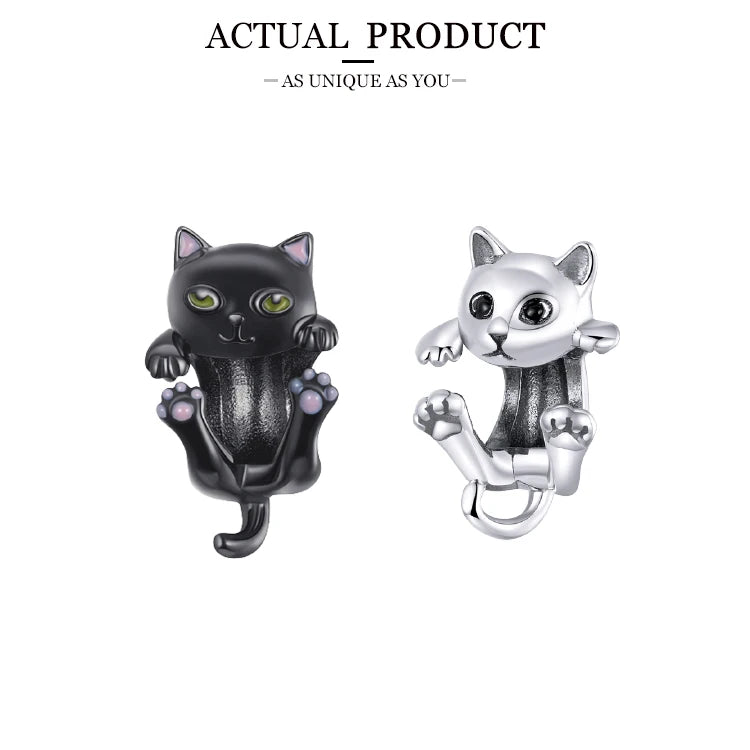 WOSTU 925 Sterling Silver Animal Cat Charm Pendant Heart Family Ladybug Bee Beads Fit Original Bracelet DIY Jewelry For Women