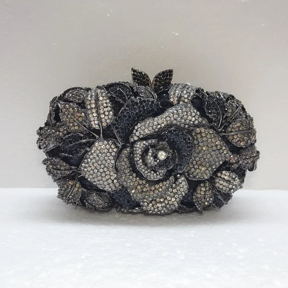 XIYUAN Silver Gold Black Red Colorful Crystal Clutch Purse Wedding Bridal Rhinestone Evening Handbags Party Dinner Banquet Bags