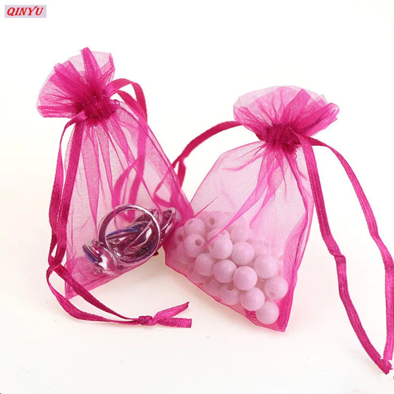 50Pcs/ lot 7*9cm High Quality Organza bags Jewelry Bag with Wedding Gift Drawable Bags For wedding derocation Party supprise 5Z