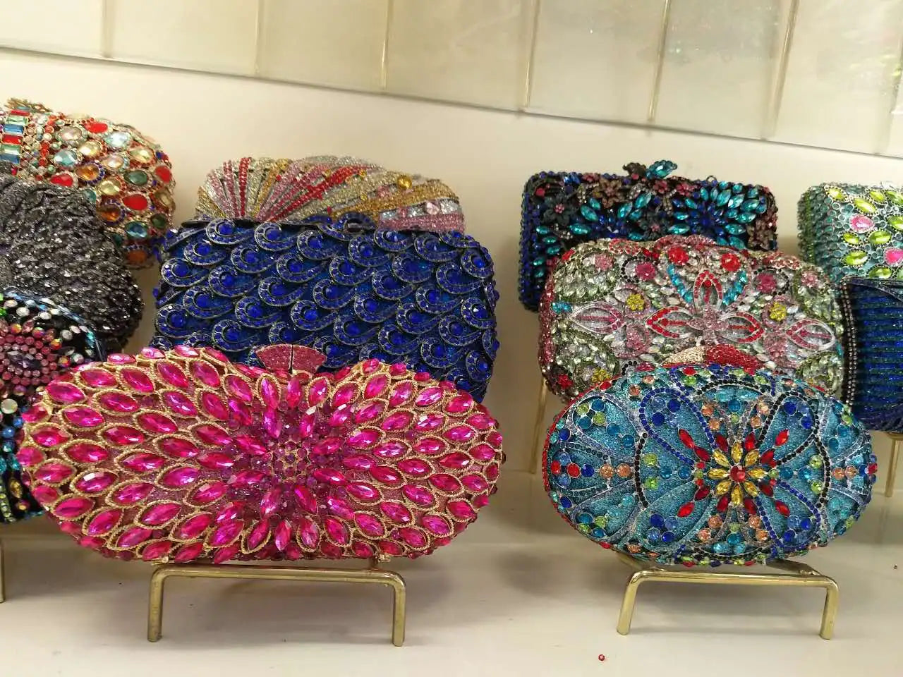 XIYUAN Silver Gold Black Red Colorful Crystal Clutch Purse Wedding Bridal Rhinestone Evening Handbags Party Dinner Banquet Bags