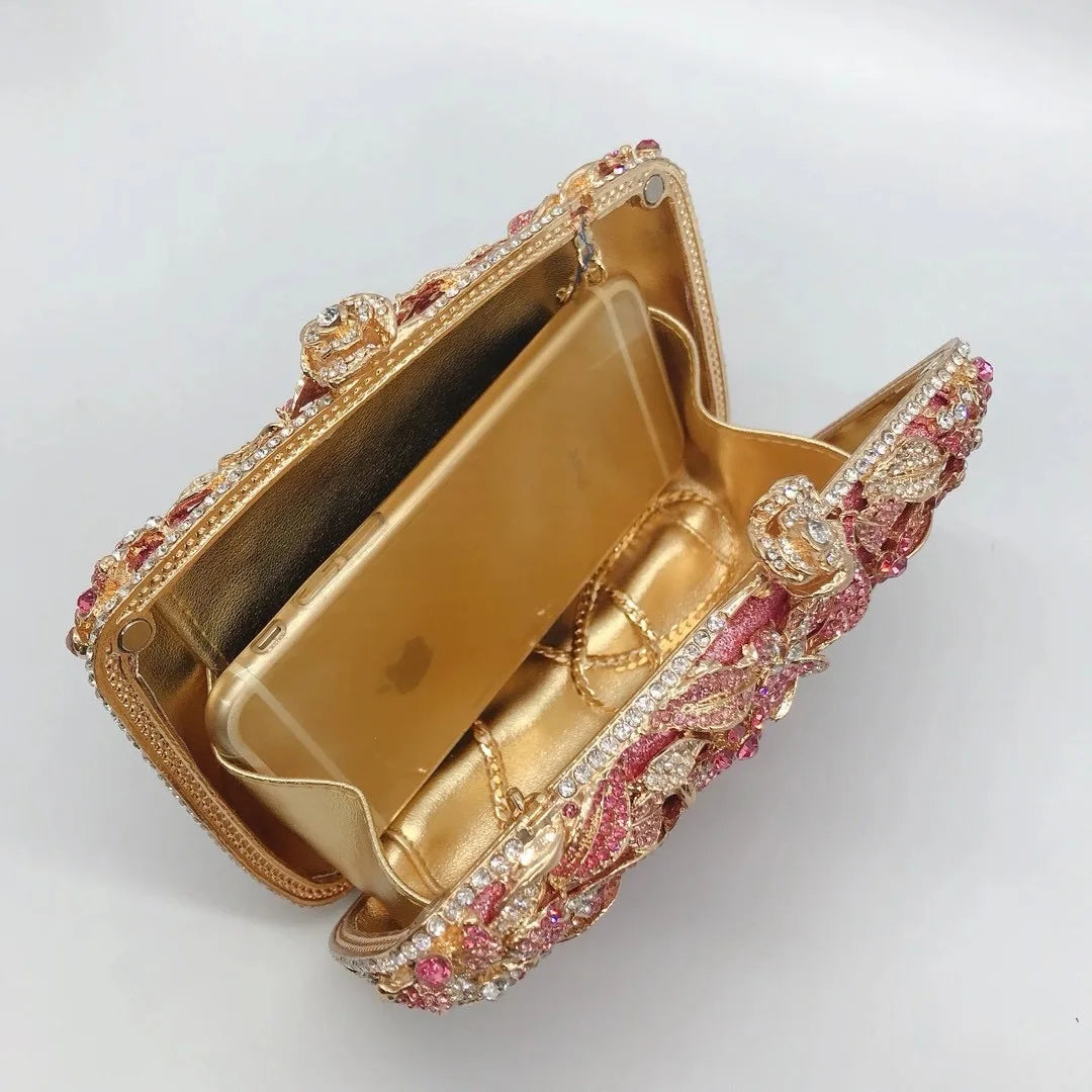 2025 New Arrival Flower Crystal Wedding Bridal Clutch Purse Luxury Designer Women's Dinner Party Cocktail Handbags Diamond Bags
