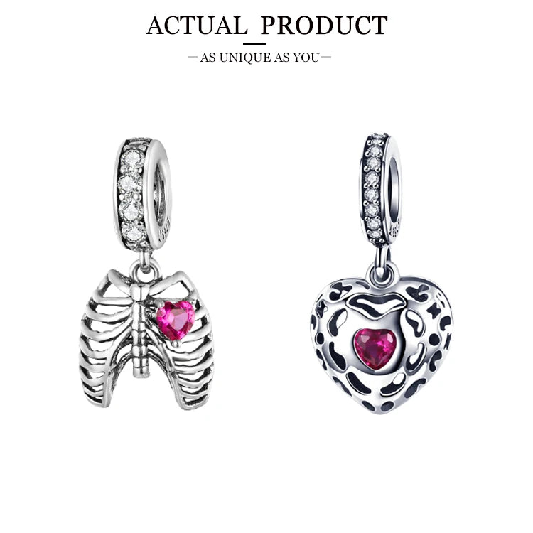 WOSTU 925 Sterling Silver Animal Cat Charm Pendant Heart Family Ladybug Bee Beads Fit Original Bracelet DIY Jewelry For Women