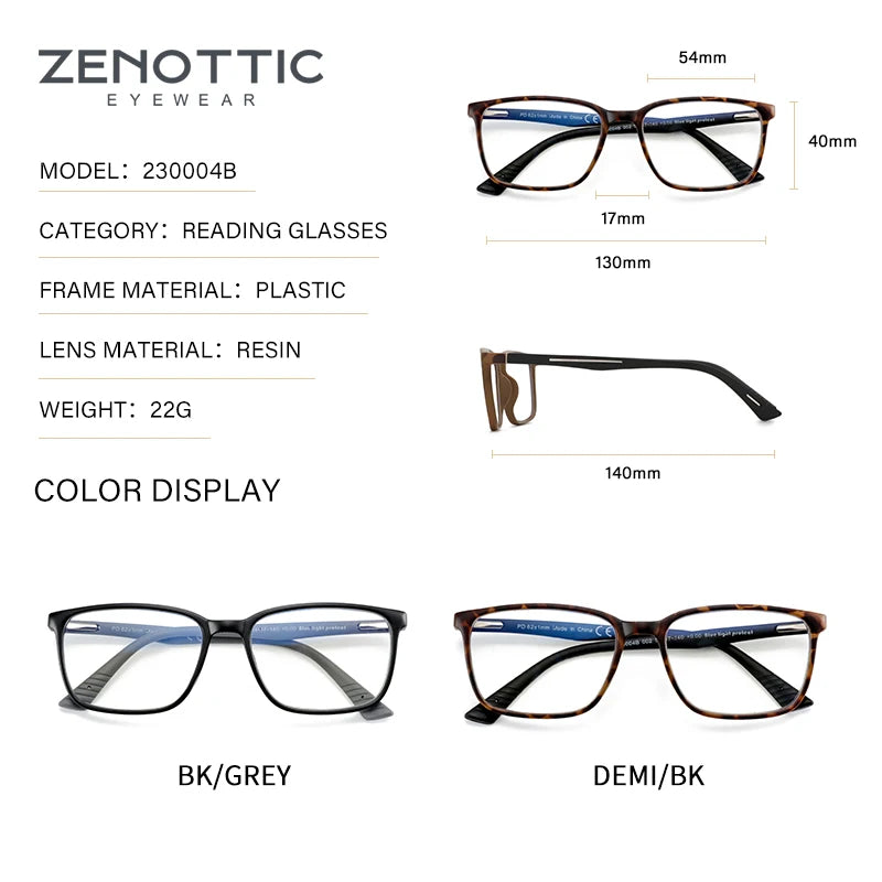 ZENOTTIC Anti Blue Light Reading Glasses Frame Men Retro Square Computer Gaming Eyeglasses Reader Presbyopic Eyewear Diopters