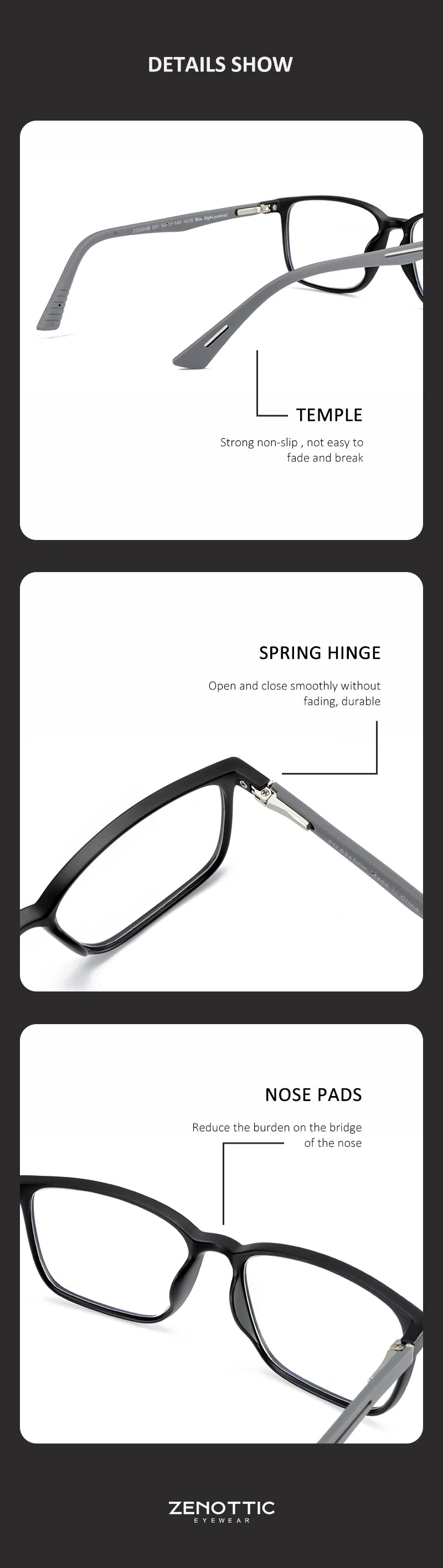 ZENOTTIC Anti Blue Light Reading Glasses Frame Men Retro Square Computer Gaming Eyeglasses Reader Presbyopic Eyewear Diopters