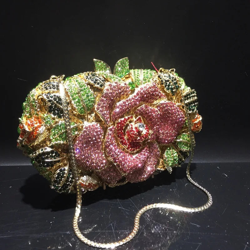 XIYUAN Silver Gold Black Red Colorful Crystal Clutch Purse Wedding Bridal Rhinestone Evening Handbags Party Dinner Banquet Bags