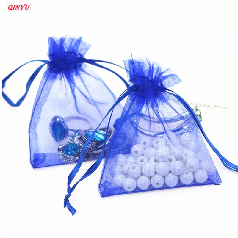 50Pcs/ lot 7*9cm High Quality Organza bags Jewelry Bag with Wedding Gift Drawable Bags For wedding derocation Party supprise 5Z