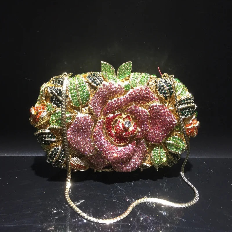 XIYUAN Silver Gold Black Red Colorful Crystal Clutch Purse Wedding Bridal Rhinestone Evening Handbags Party Dinner Banquet Bags