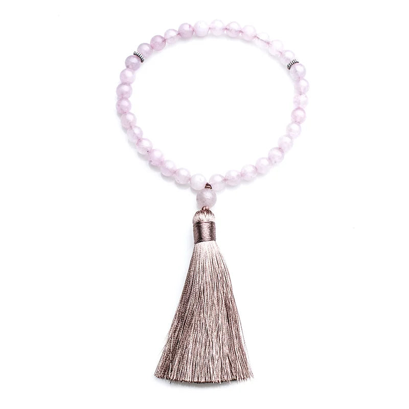 8mm Rose Quartz Islamic Muslim Tasbih 33 Bead Bracelet Men and Women Tassel Blessing Rosary Natural Semi-Precious Stone Jewelry