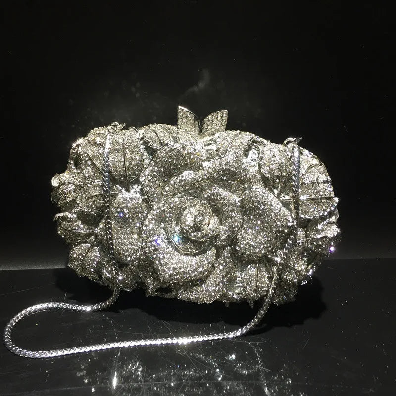 XIYUAN Silver Gold Black Red Colorful Crystal Clutch Purse Wedding Bridal Rhinestone Evening Handbags Party Dinner Banquet Bags