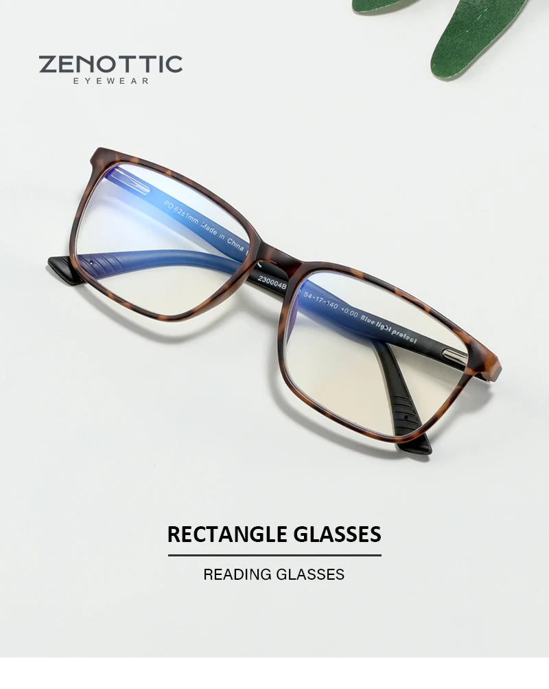 ZENOTTIC Anti Blue Light Reading Glasses Frame Men Retro Square Computer Gaming Eyeglasses Reader Presbyopic Eyewear Diopters