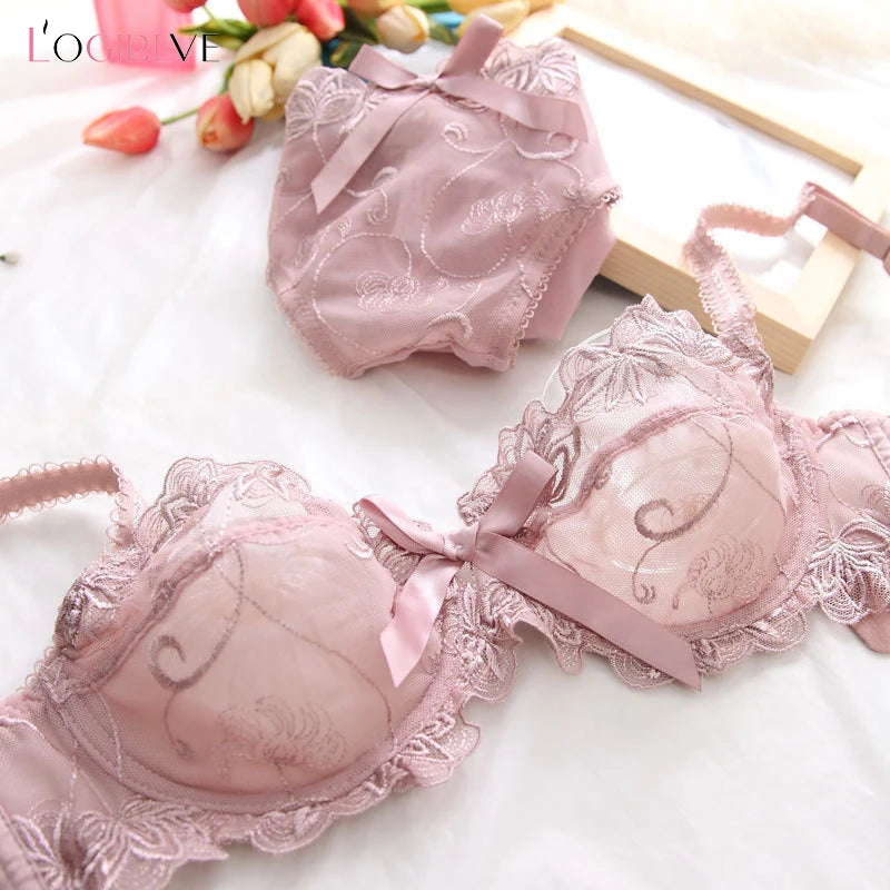 Logirlve Sexy Lingerie Female Push Up Bra Sets Seamless Bra For Women's Lace Underwear Two-piece Bralette Woman Set
