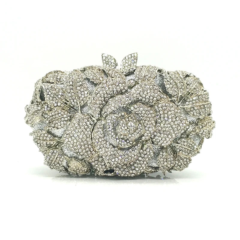 XIYUAN Silver Gold Black Red Colorful Crystal Clutch Purse Wedding Bridal Rhinestone Evening Handbags Party Dinner Banquet Bags