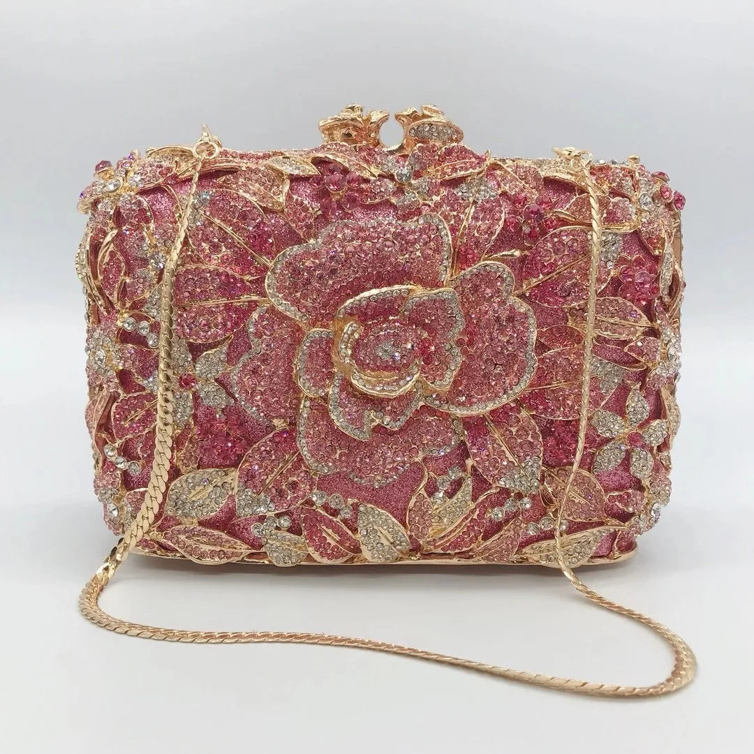 2025 New Arrival Flower Crystal Wedding Bridal Clutch Purse Luxury Designer Women's Dinner Party Cocktail Handbags Diamond Bags