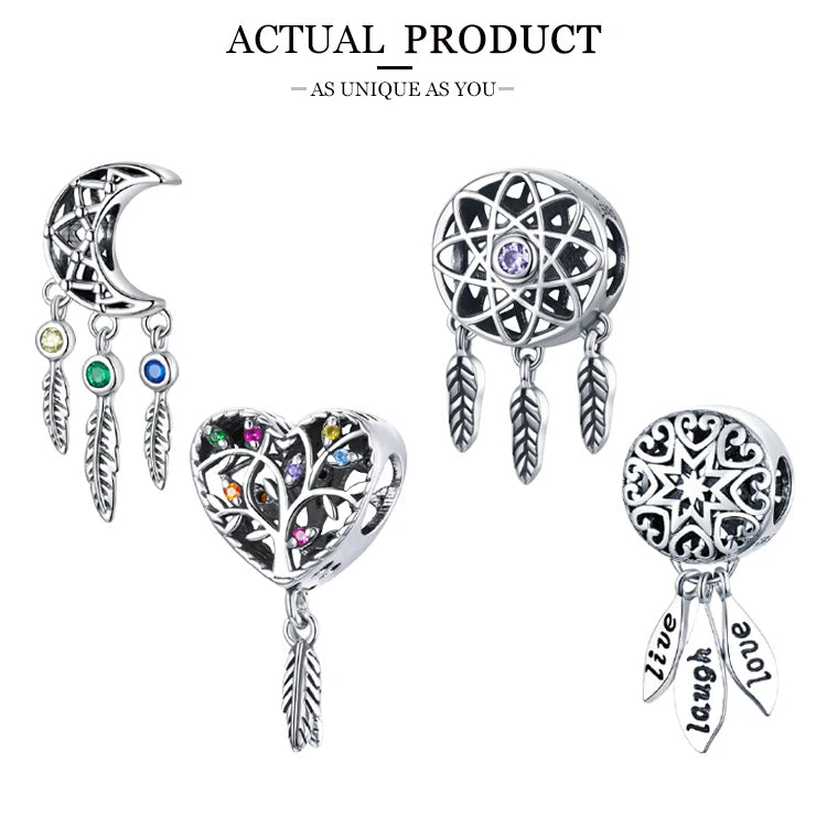 WOSTU 925 Sterling Silver Animal Cat Charm Pendant Heart Family Ladybug Bee Beads Fit Original Bracelet DIY Jewelry For Women