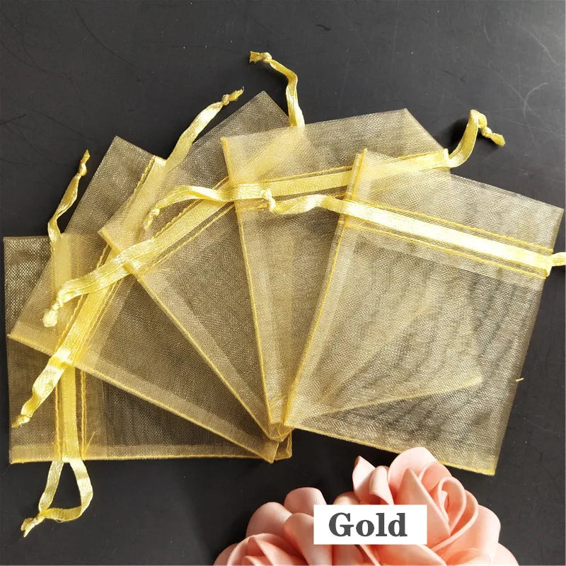 50Pcs/ lot 7*9cm High Quality Organza bags Jewelry Bag with Wedding Gift Drawable Bags For wedding derocation Party supprise 5Z