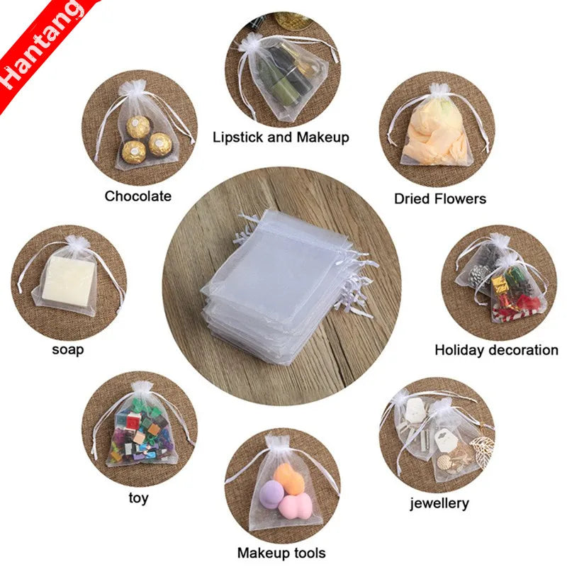 50Pcs/ lot 7*9cm High Quality Organza bags Jewelry Bag with Wedding Gift Drawable Bags For wedding derocation Party supprise 5Z