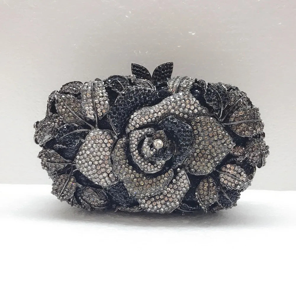 XIYUAN Silver Gold Black Red Colorful Crystal Clutch Purse Wedding Bridal Rhinestone Evening Handbags Party Dinner Banquet Bags