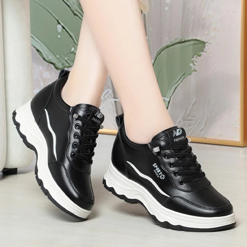 Women Water Proof Solid Comfort Sneakers Breathable Sports Shoes Outdoor Walking Flats Spring Casual Soft Leather Shoes 2024