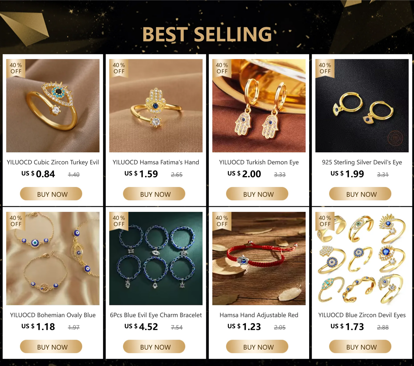 YILUOCD Hamsa Fatima's Hand Open Rings Turkish Blue Cubic Zircon Evil Eye Ring Protection Amulet Islamic Jewish Jewelry