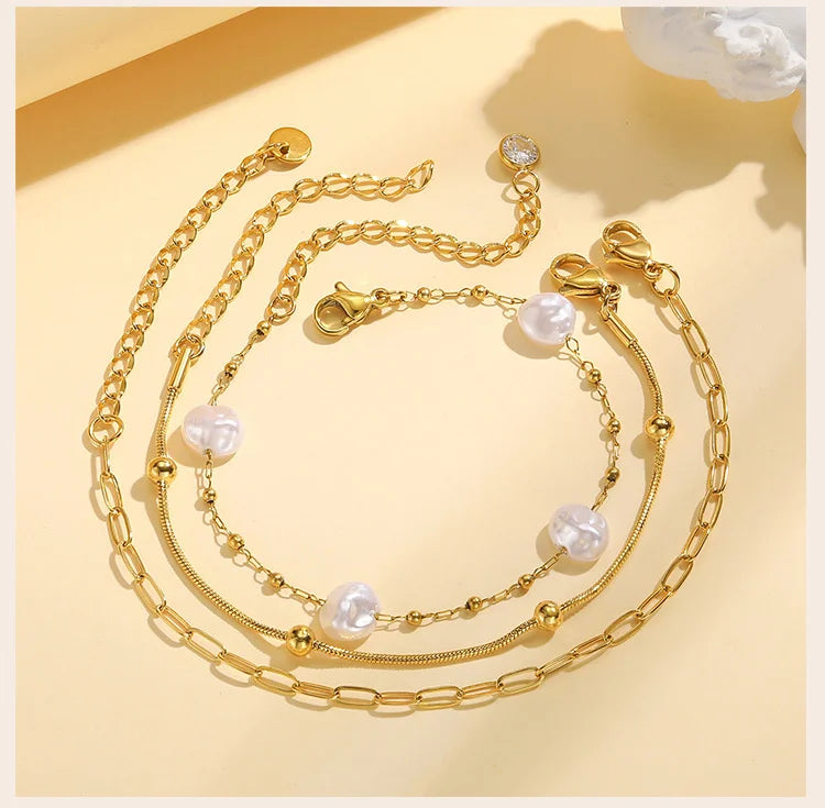 Waterproof Stainless Steel Chain Bracelets For Women , Gold Plated Fashion Stackable Link Bracelet Gifts