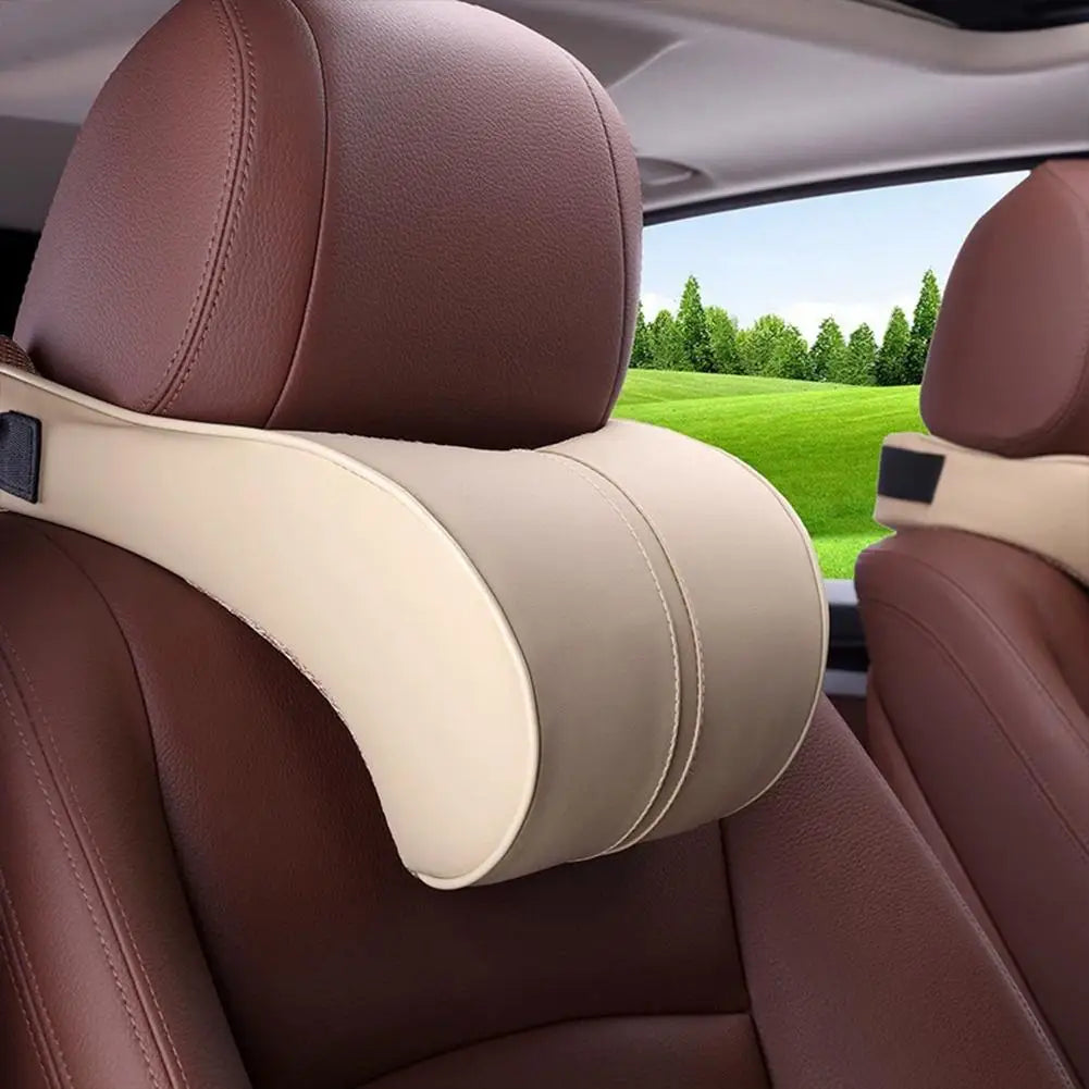 1Pcs Car Neck Pillow PU Leather Car Headrest Pillow Memory Foam Neck Pain Relief Car Seat Pillow Neck Support Auto Accessories