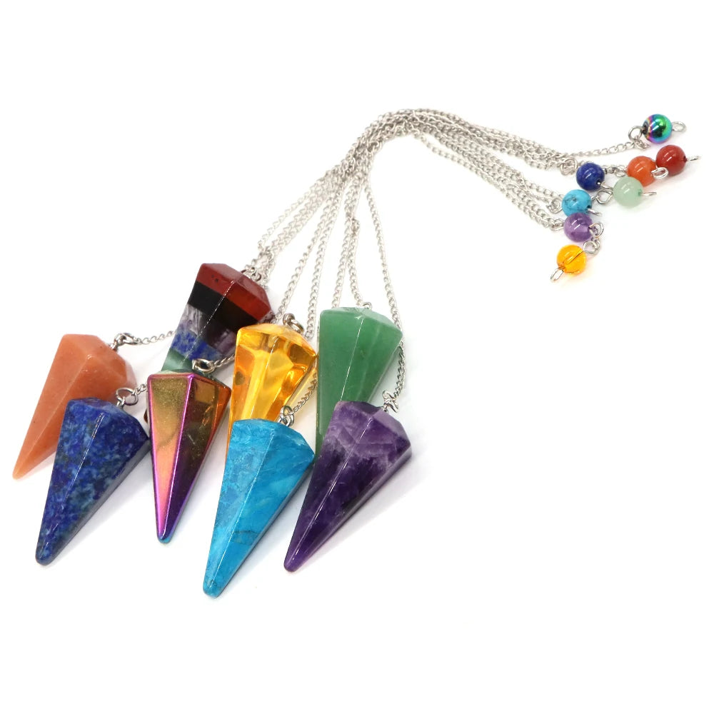 Healing Crystal Pendulum Divination Dowsing 7 Chakra Quartz Pendulums Natural Gemstone Reiki Wicca Spiritual Pendant Pendulos