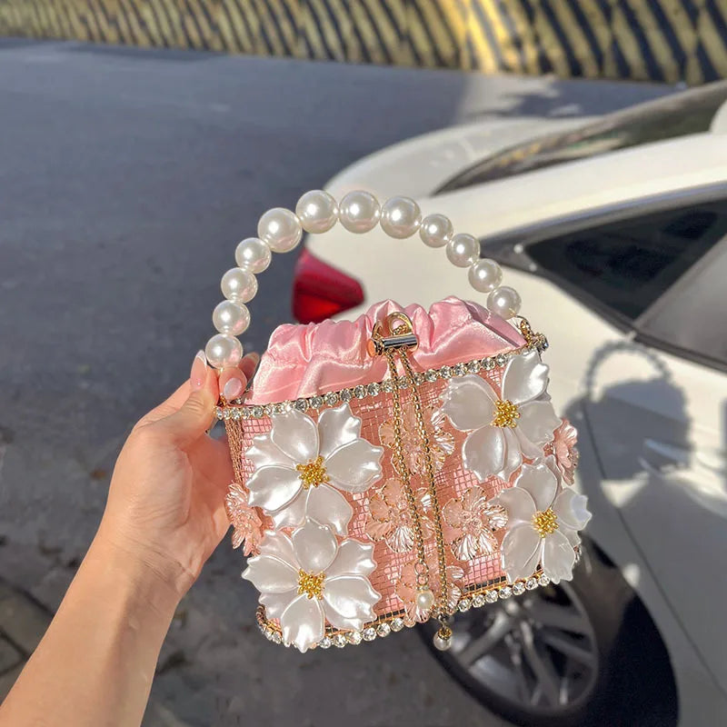 Hollow Out Metal Cage Handbag Women's Flower Clutch Purse Crystal Shiny Rhinestone Diamond Evening Bag Wedding Party