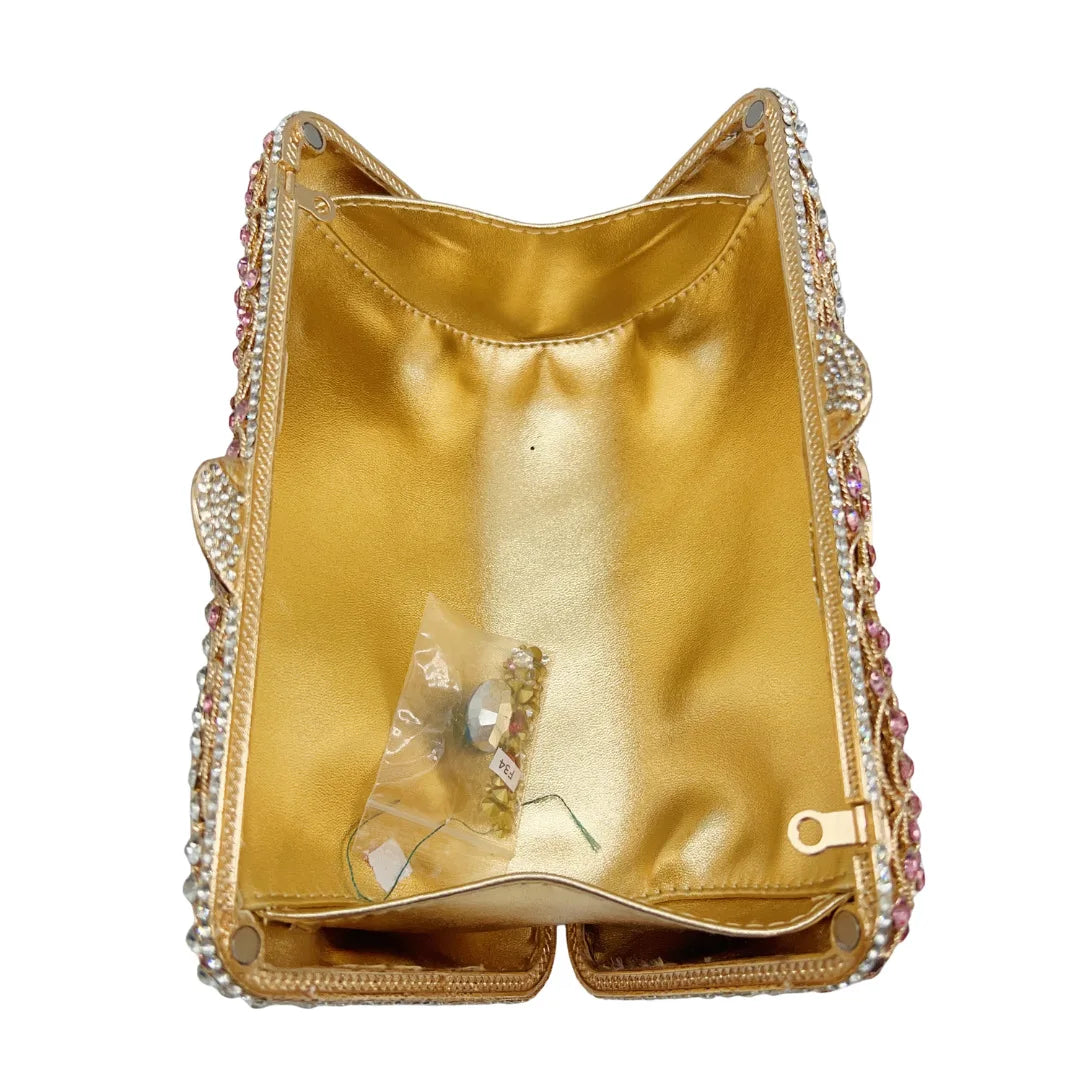 Luxury Glitter Metal Evening Bag Women Handbag Crystal Clutch Purse Wedding Party Bling Bag Rhinestone Diamond Prom Pouch