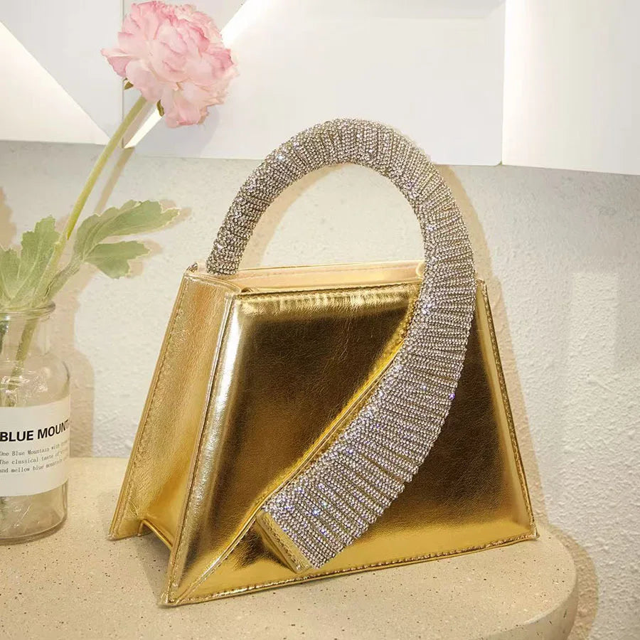 Luxury Satin Square Bag Wedding Party Clutch Purse Glitter Shiny Diamonds Handle Evening Bag Crossbody Bag Women Fashion Handbag