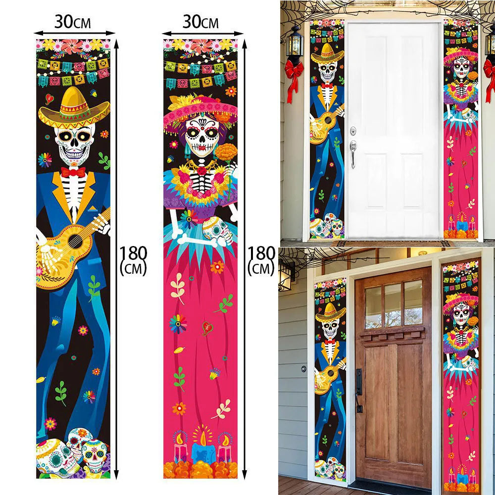 Mexico Day of the Dead Theme Party Hanging Decor Skull Banner Spiral Swirl Halloween Party Decoration Supplies
