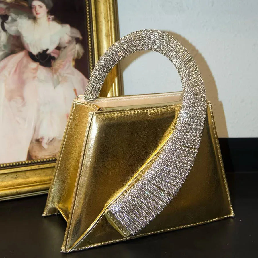 Luxury Satin Square Bag Wedding Party Clutch Purse Glitter Shiny Diamonds Handle Evening Bag Crossbody Bag Women Fashion Handbag