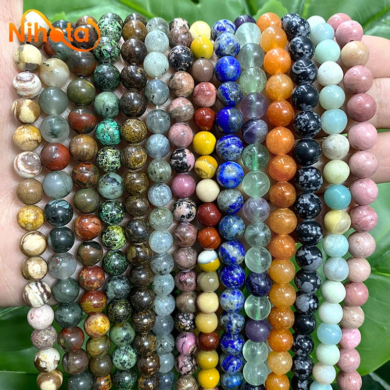 Natural Stone Beads Jaspers Amazonite Turquoises Agates Round Beads for Jewelry Making Diy Bracelet Earrings 4/6/8/10/12mm