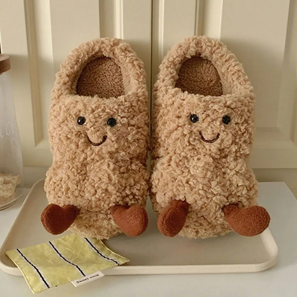 Creative and Fun Peanut-Shaped Home Warm Cotton Slippers for Women, Ins-Style Plush Non-Slip Winter Indoor Ladies' Slippers
