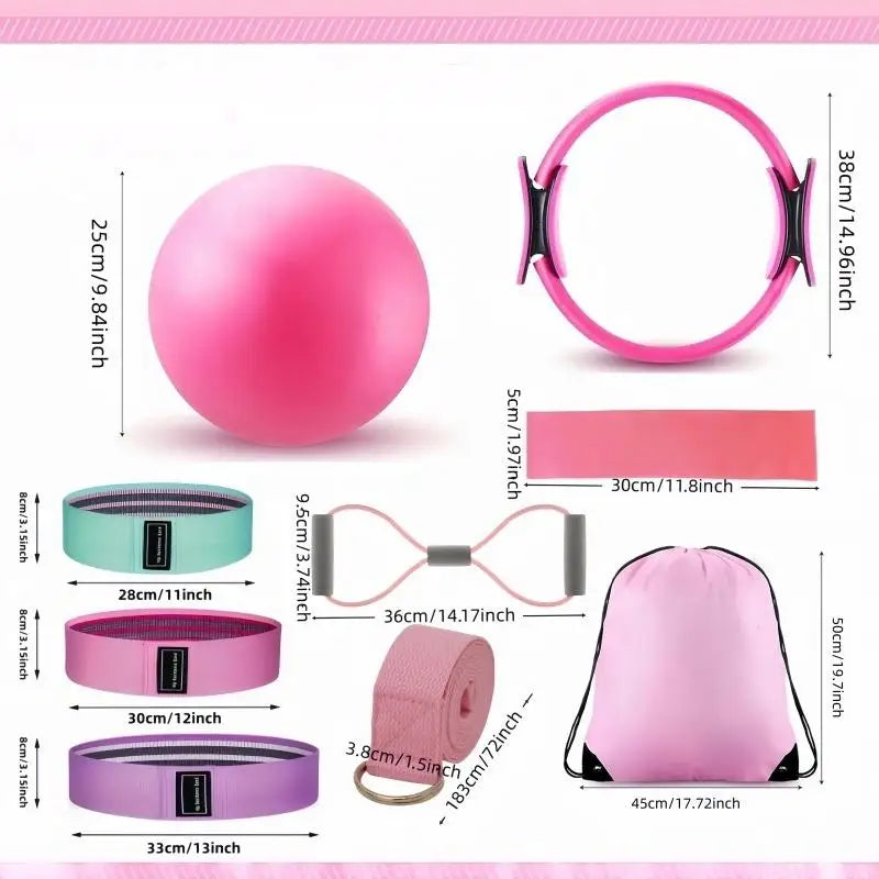 10-Piece Pilates Loops Yoga Kit, Stretch Belt Yoga Ball Rally Belt - Fitness Equipment for Stretching, Shaping and Core Training