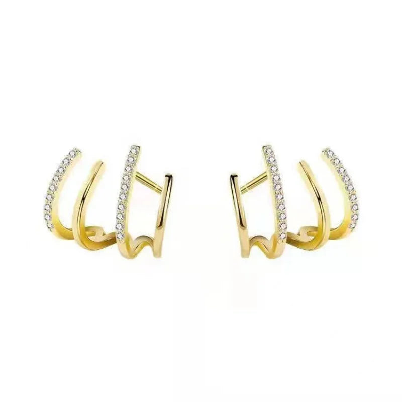 2024 New Shiny Four Claws Stud Earrings for Women Korean Rhinestone Zircon Earring Girls Birthday Party Wedding Fashion Jewelry