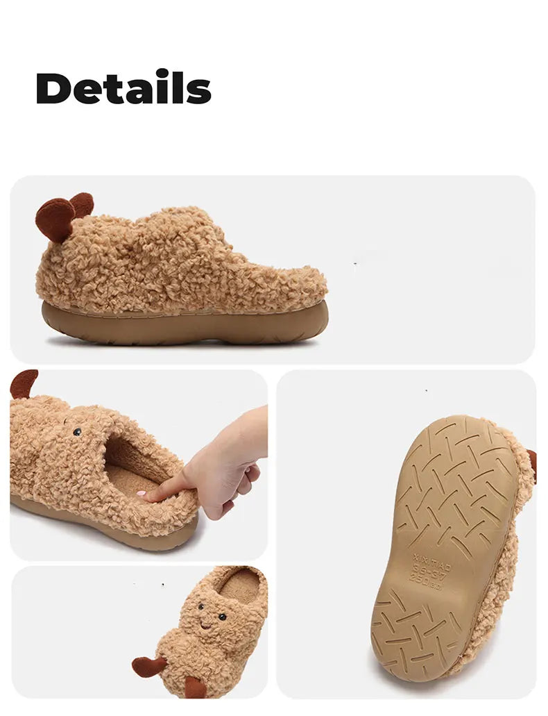 Creative and Fun Peanut-Shaped Home Warm Cotton Slippers for Women, Ins-Style Plush Non-Slip Winter Indoor Ladies' Slippers