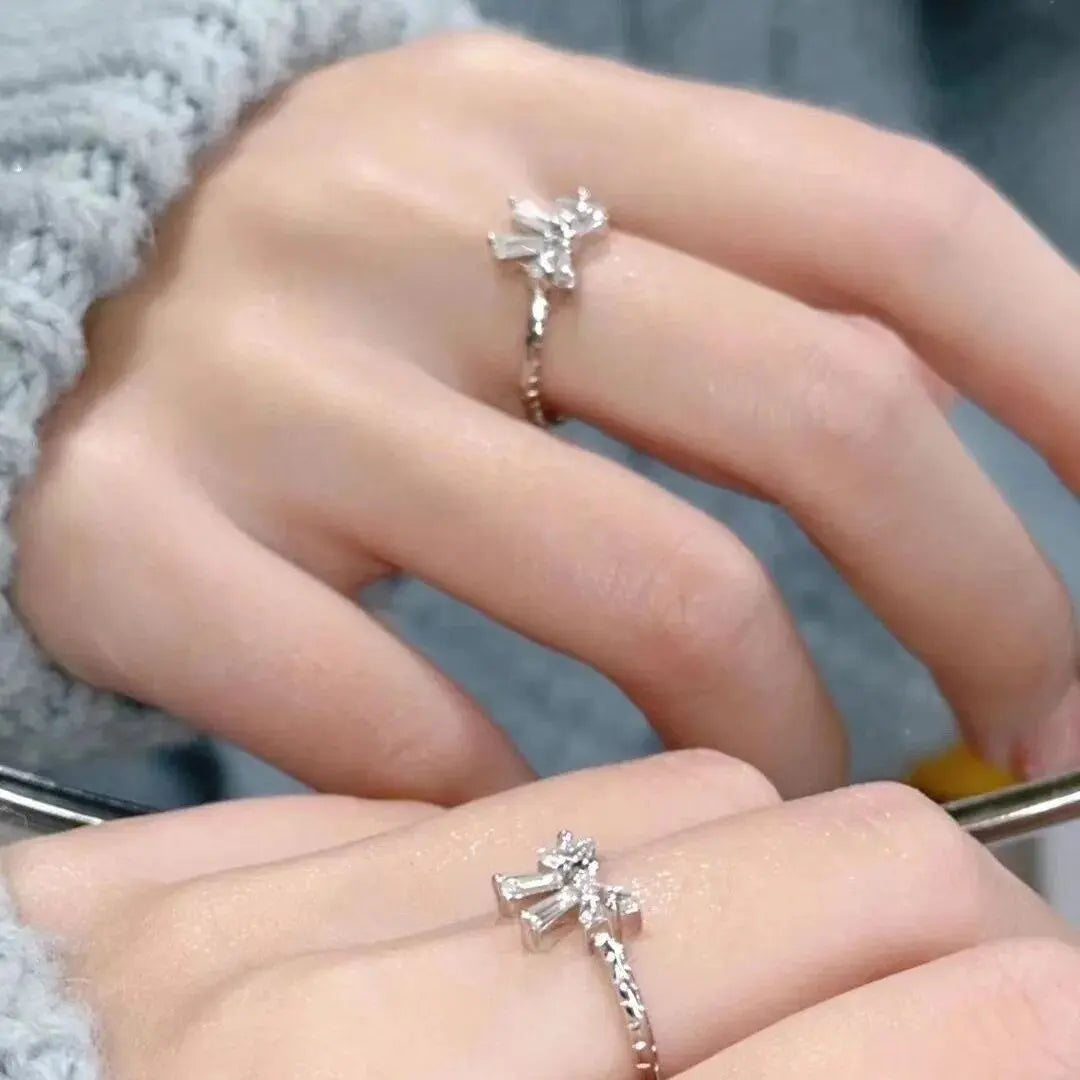 Elegant Bowknot Y2K Rings For Women Fashion Zircon Flower Rings Adjustable Exquisite Rings Design Wedding Party Jewelry Gifts