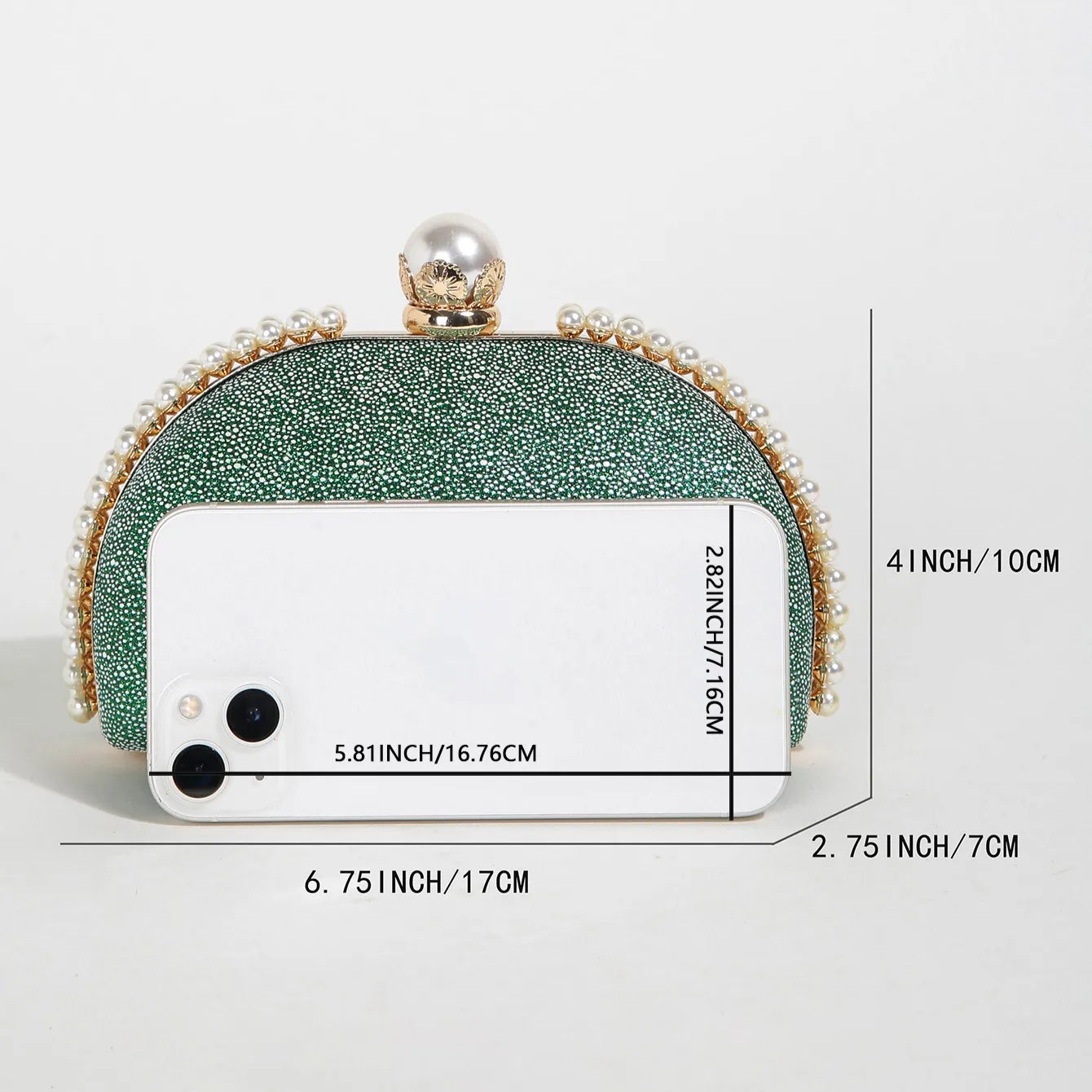 1PC Luxury Faux Pearl Decor Evening Bag,Big Faux Pearl Closure Sparkling Women's Clutch Purse For Wedding Prom Party