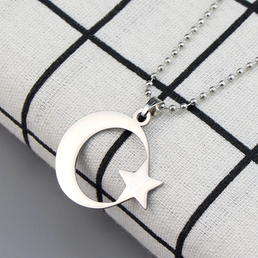 Stainless Steel Crescent Moon Star Necklace For Men Women Spiritual Islamic Muslim Amulet Pendant Turkish Religious Jewelry ﻿