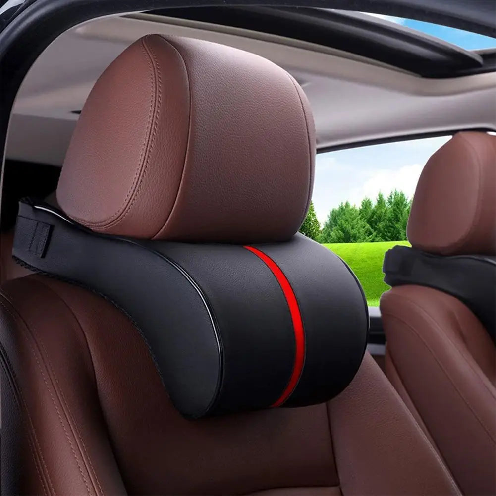 1Pcs Car Neck Pillow PU Leather Car Headrest Pillow Memory Foam Neck Pain Relief Car Seat Pillow Neck Support Auto Accessories