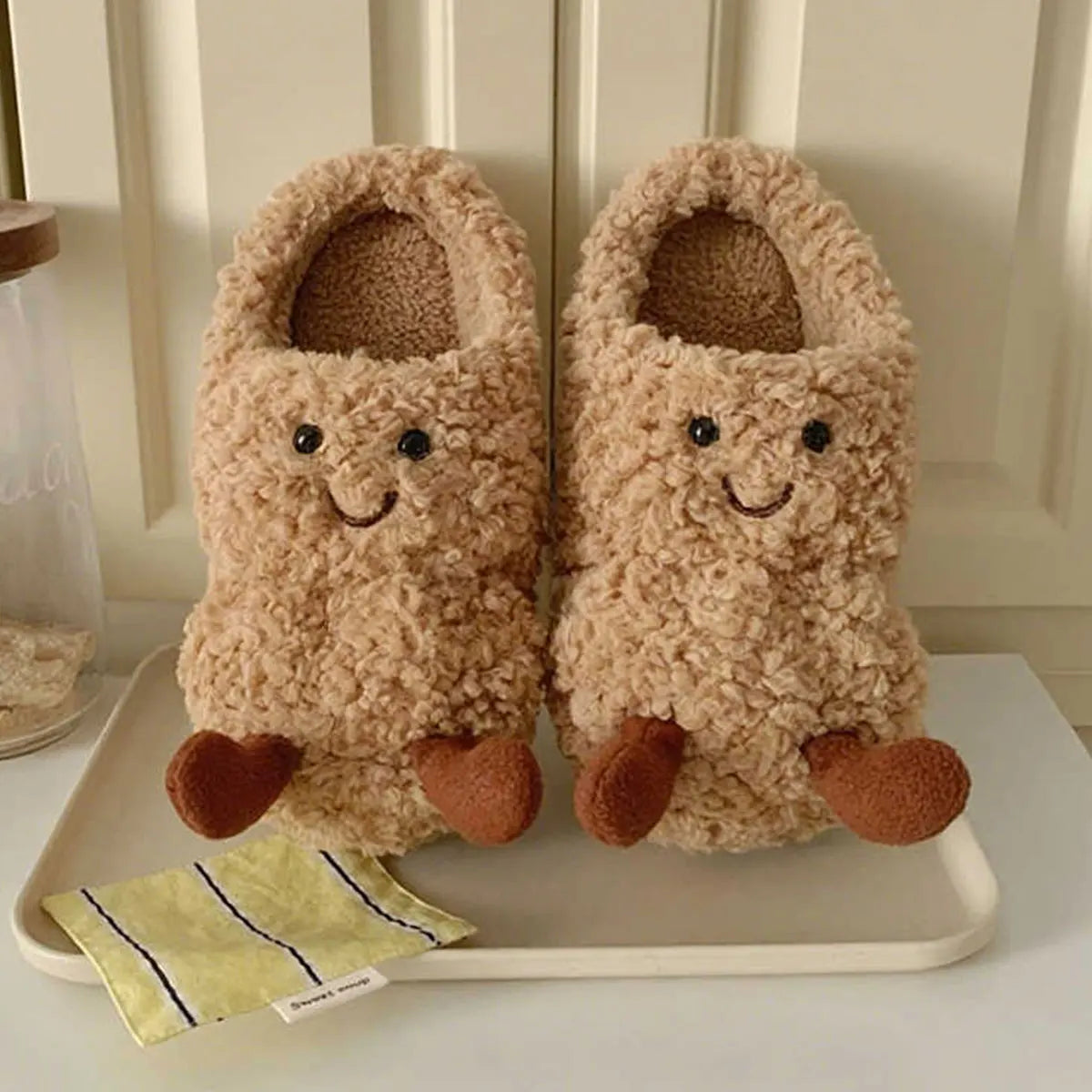 Creative and Fun Peanut-Shaped Home Warm Cotton Slippers for Women, Ins-Style Plush Non-Slip Winter Indoor Ladies' Slippers